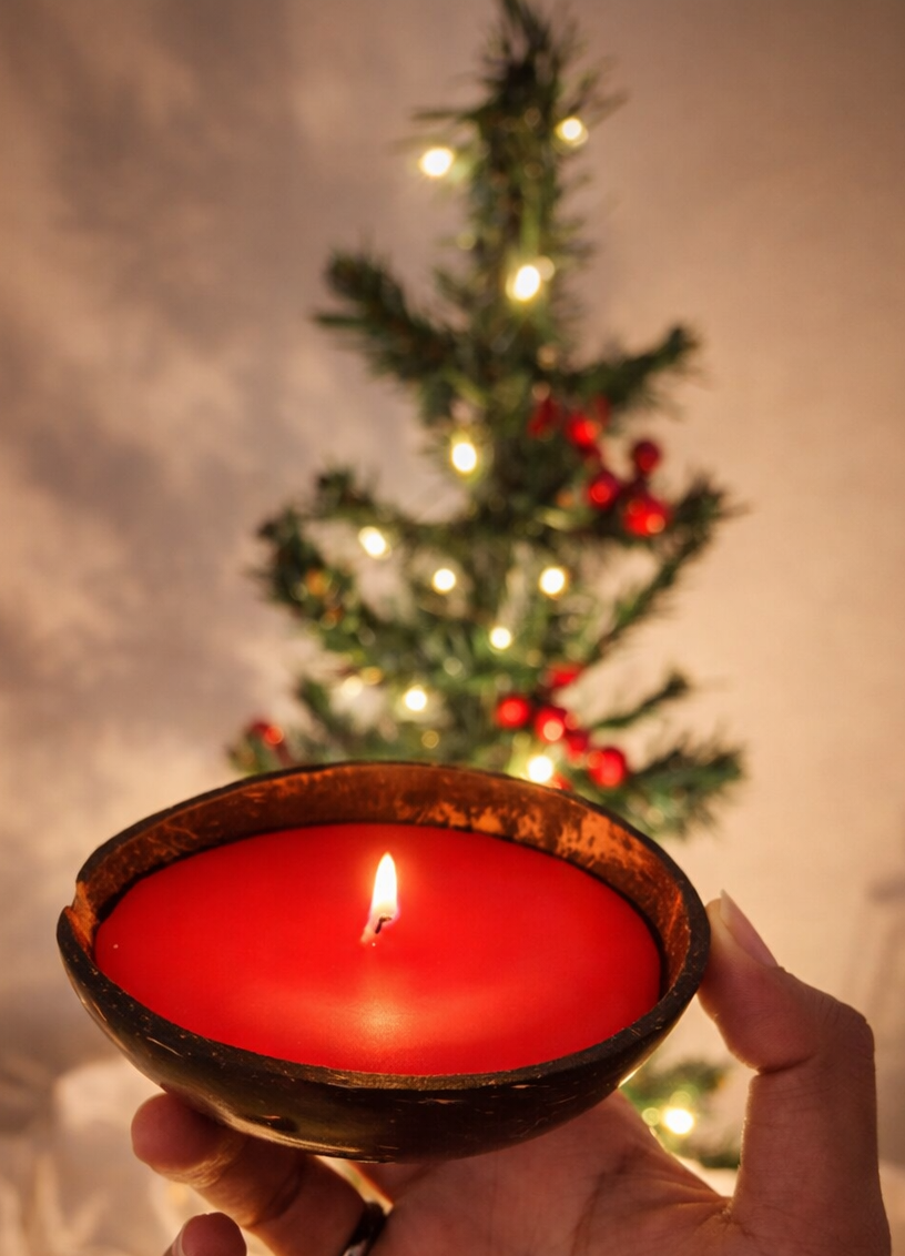 Red Soy Wax Coconut Shell Candle