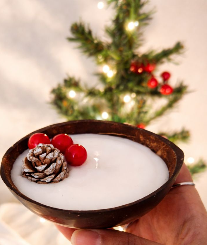 Festive Pine Coconut Shell Candle